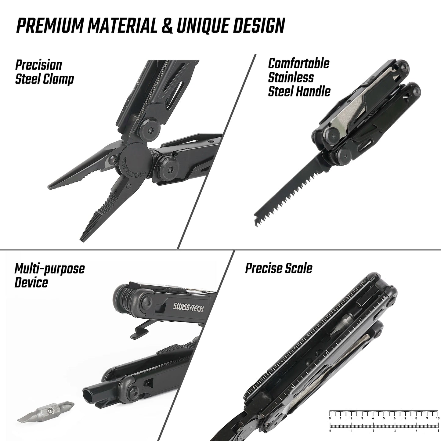 SWISS TECH-16 in 1 Camping Multitool, Multi Folding Plier, Wire Stripper, Outdoor Pocket, Mini Portable for Camping, New Arrival