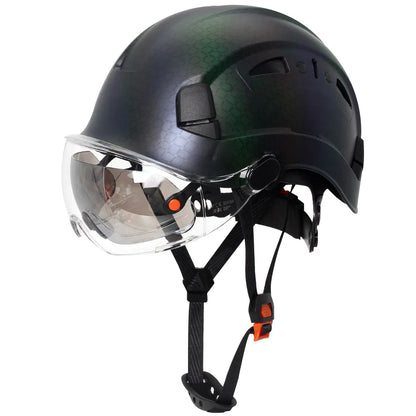 Carbon Fiber Pattern Safety Helmet with Double Visor Goggle for Engineer Hard Hat CE ANSI ABS Industrial Work Cap Rescue