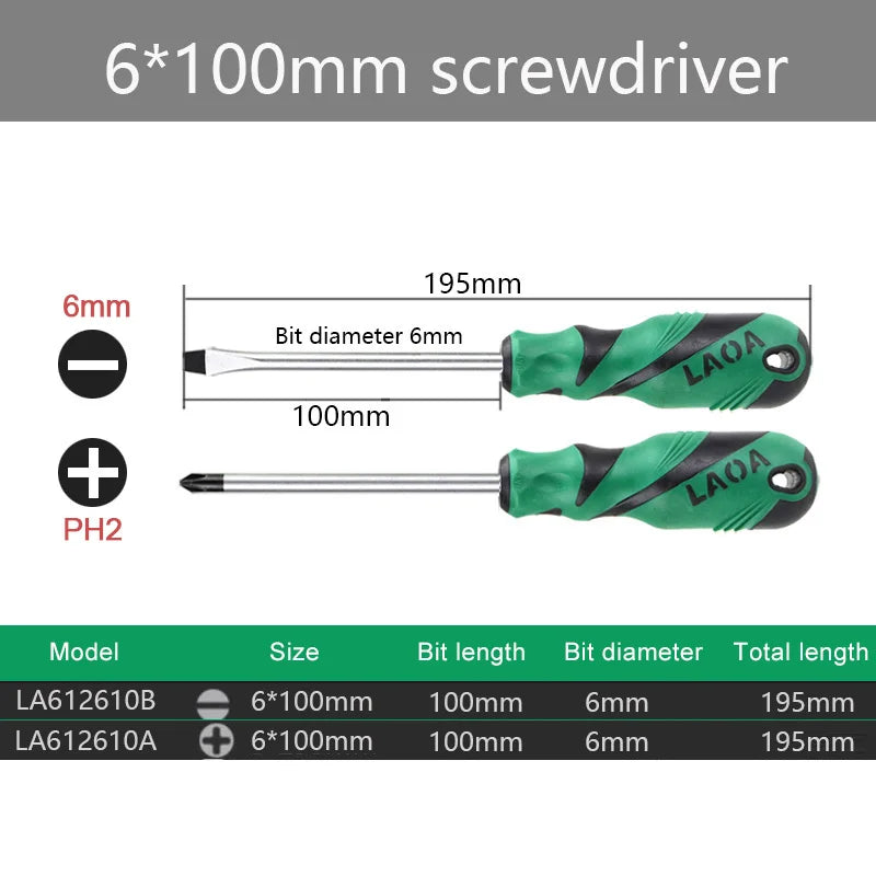 LAOA 2pcs Screwdriver Sets Phillips and Slotted S2  Screwdrivers with Magnetic Hand Tools