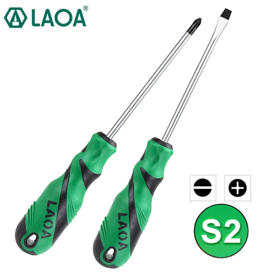 LAOA 2pcs Screwdriver Sets Phillips and Slotted S2  Screwdrivers with Magnetic Hand Tools